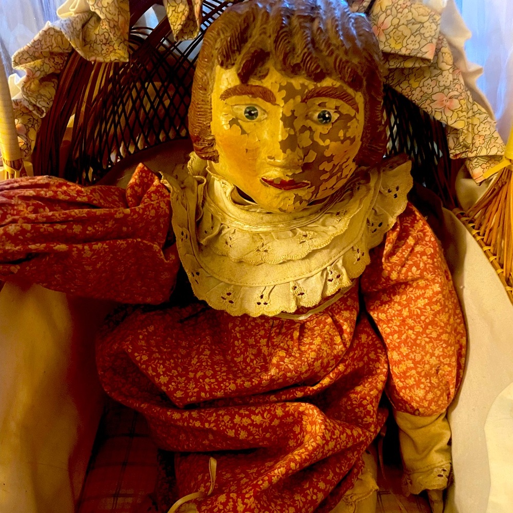 Vintage Doll with Red Floral Dress